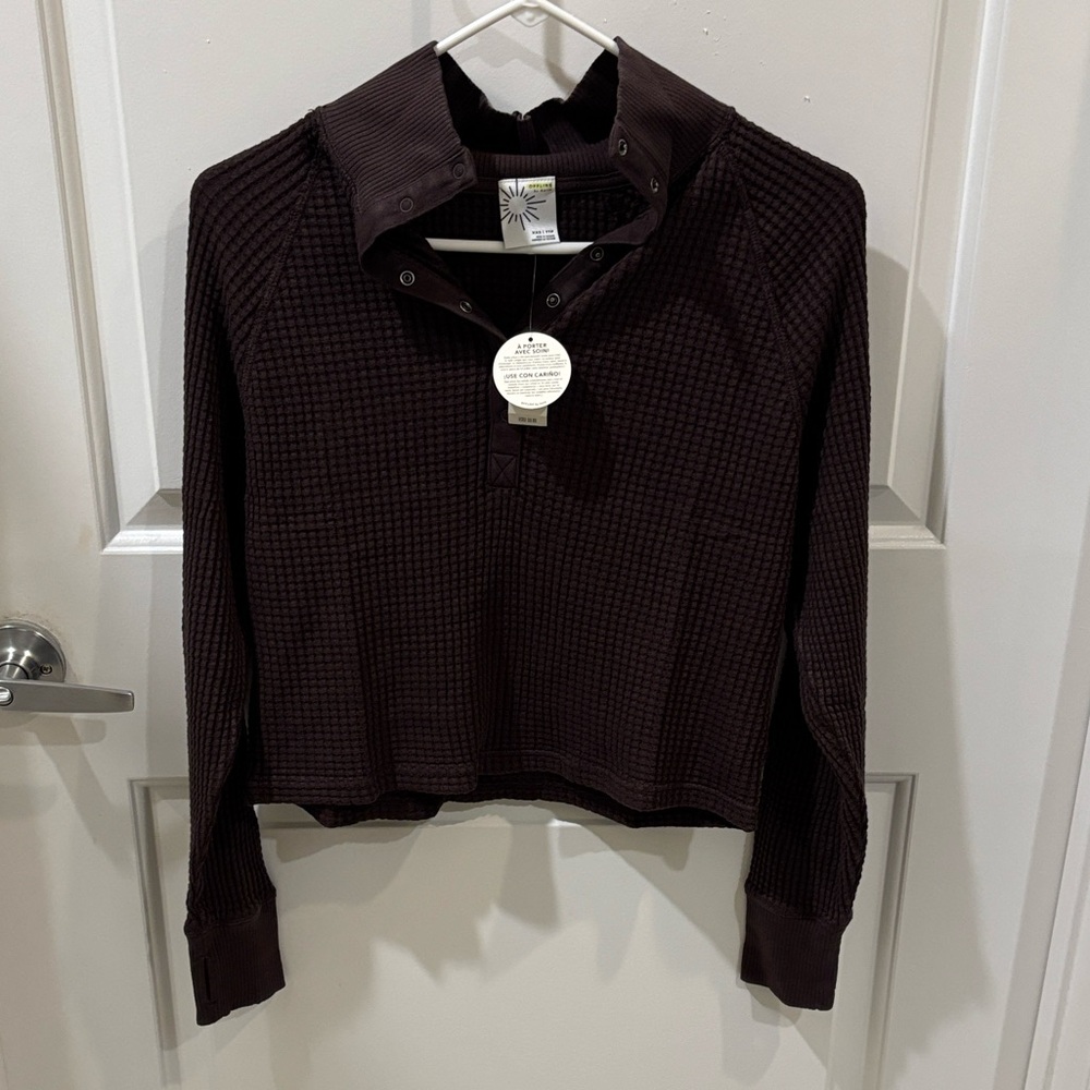 NWT Aerie Wow! Waffle Mockneck Henley Long Sleeve T-Shirt - Picture 6 of 9